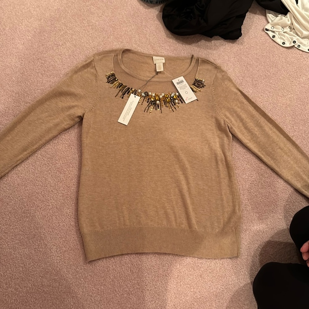 Chicos embellished neck line sweater